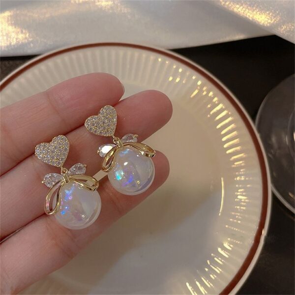Heart Bowknot Pearl Earrings